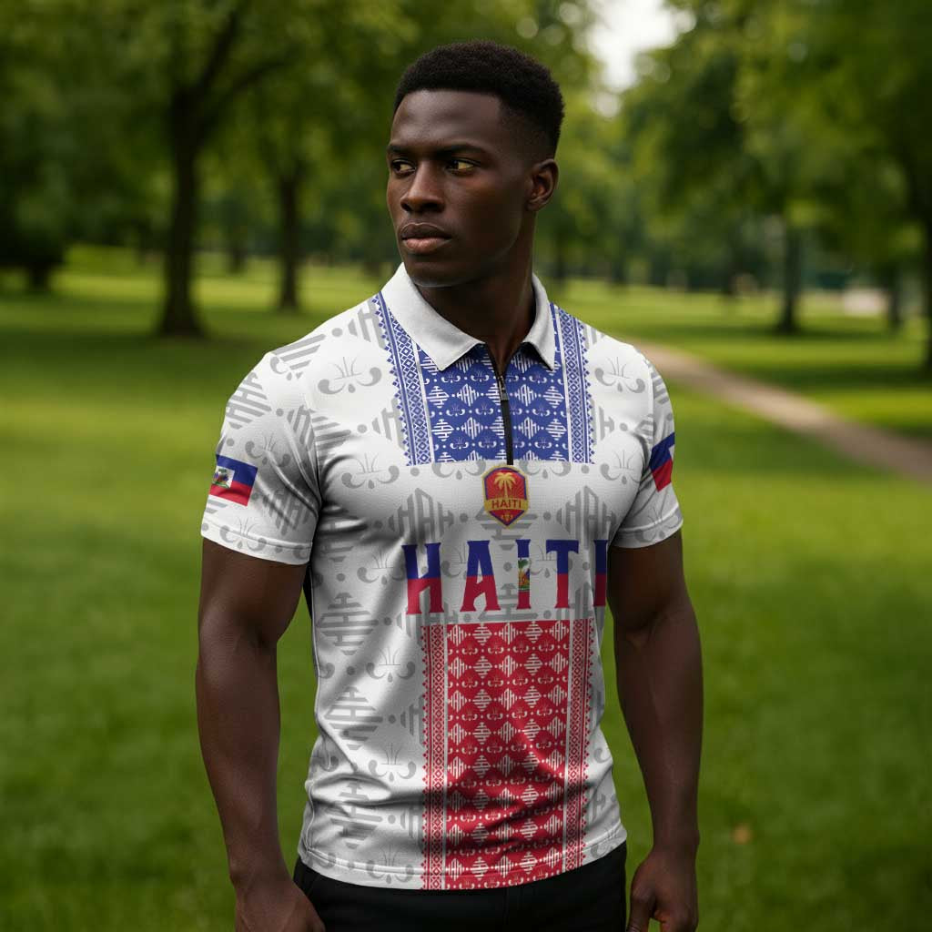 Custom Afro-Haitians Football Zipper Polo Shirt National Flag Design