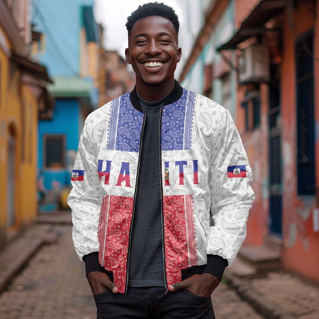Custom Afro-Haitians Football Bomber Jacket Paisley Flag Pattern Design - African Pride