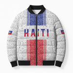 Custom Afro-Haitians Football Bomber Puffer Jacket Paisley Flag Pattern Design