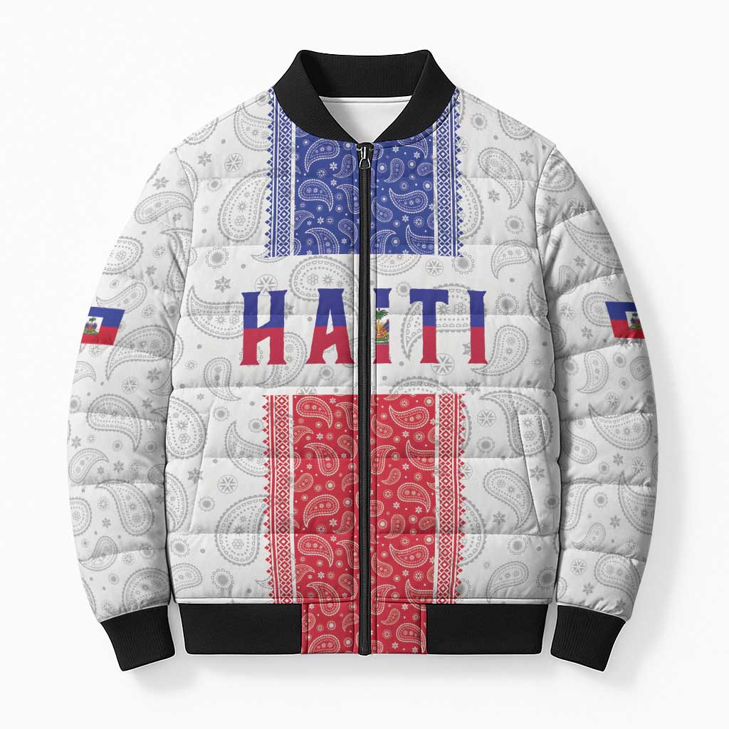 Custom Afro-Haitians Football Bomber Puffer Jacket Paisley Flag Pattern Design