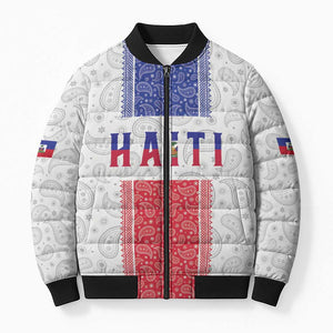 Custom Afro-Haitians Football Bomber Puffer Jacket Paisley Flag Pattern Design