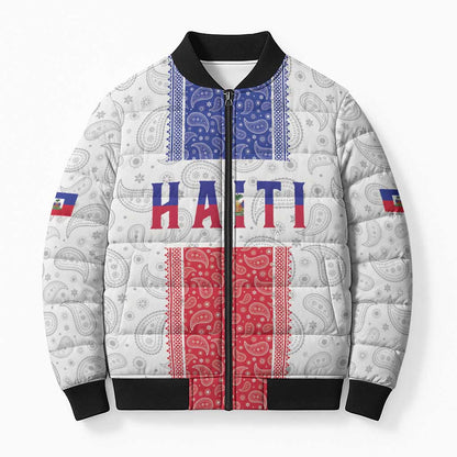 Custom Afro-Haitians Football Bomber Puffer Jacket Paisley Flag Pattern Design