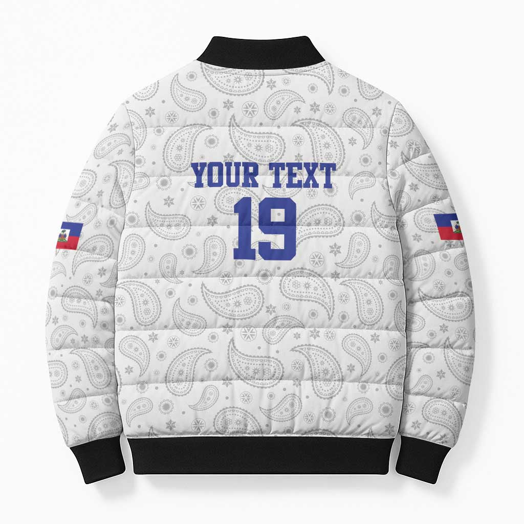 Custom Afro-Haitians Football Bomber Puffer Jacket Paisley Flag Pattern Design