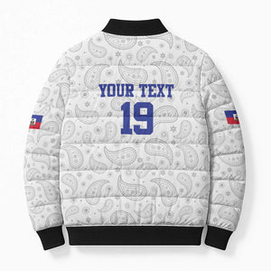 Custom Afro-Haitians Football Bomber Puffer Jacket Paisley Flag Pattern Design