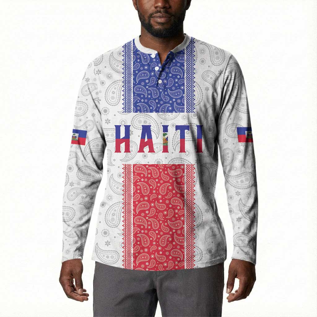 Custom Afro-Haitians Football Button Sweatshirt Paisley Flag Pattern Design
