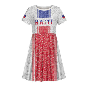 Custom Afro-Haitians Football Kid Short Sleeve Dress Paisley Flag Pattern Design LT19