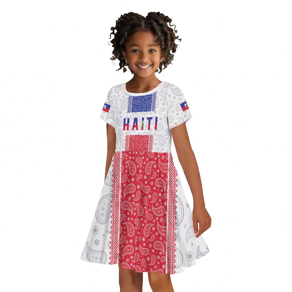 Custom Afro-Haitians Football Kid Short Sleeve Dress Paisley Flag Pattern Design LT19