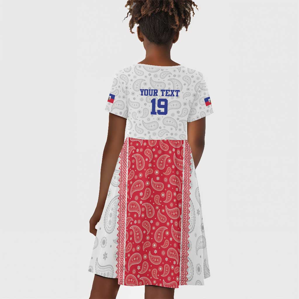 Custom Afro-Haitians Football Kid Short Sleeve Dress Paisley Flag Pattern Design LT19