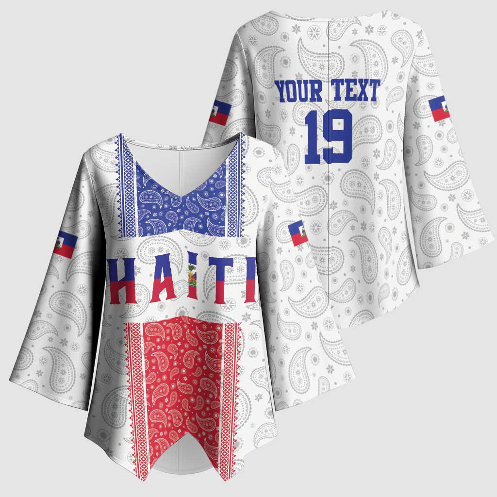 Custom Afro-Haitians Football Kimono Sleeve Blouse Paisley Flag Pattern Design