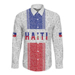Custom Afro-Haitians Football Long Sleeve Button Shirt Paisley Flag Pattern Design - African Pride