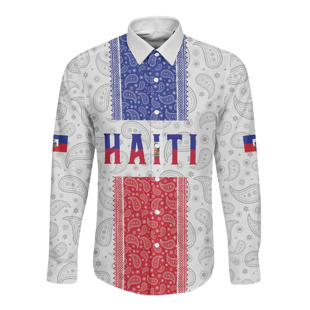 Custom Afro-Haitians Football Long Sleeve Button Shirt Paisley Flag Pattern Design - African Pride