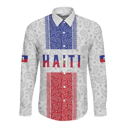 Custom Afro-Haitians Football Long Sleeve Button Shirt Paisley Flag Pattern Design - African Pride