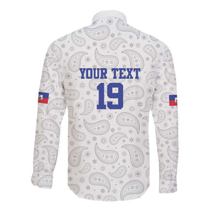 Custom Afro-Haitians Football Long Sleeve Button Shirt Paisley Flag Pattern Design - African Pride