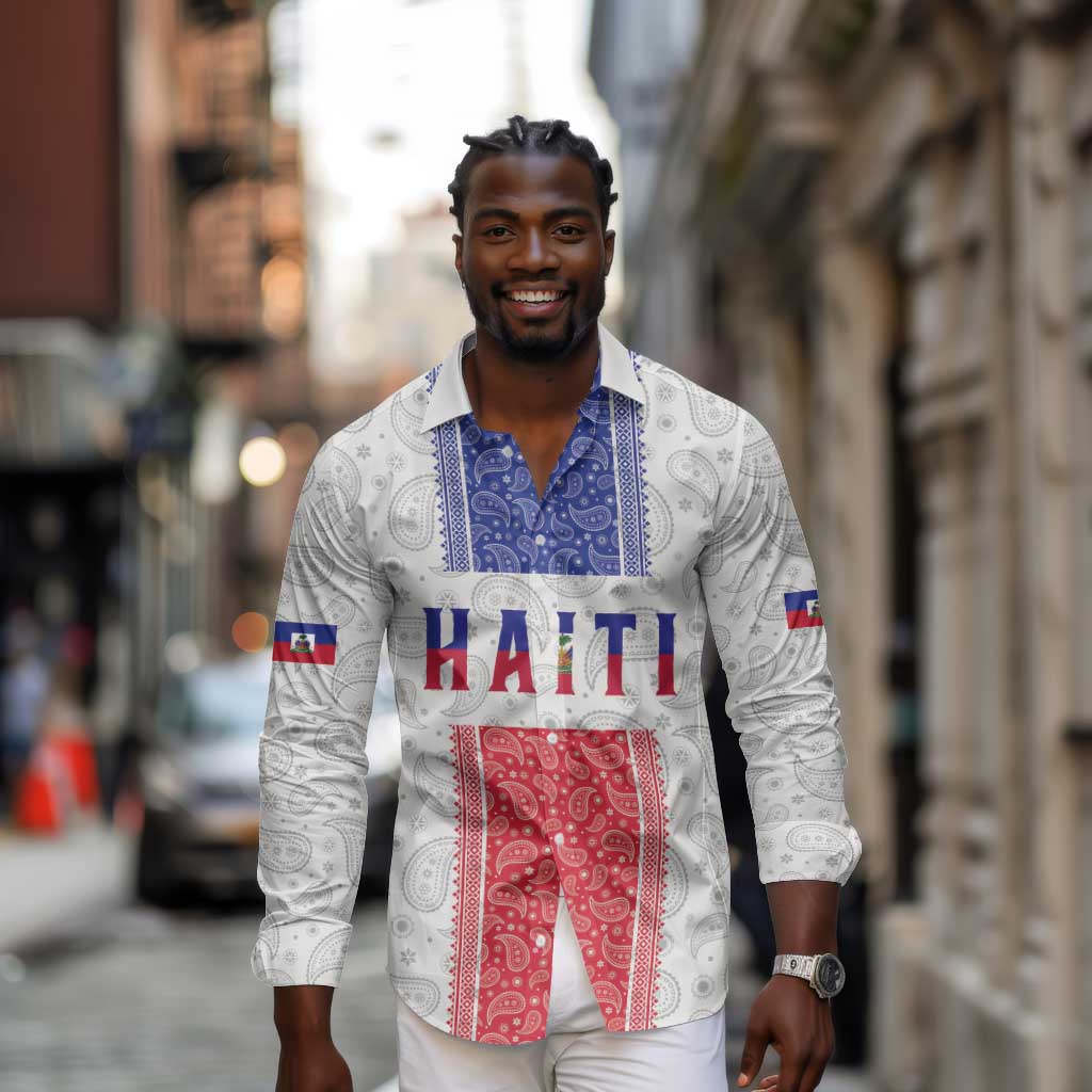 Custom Afro-Haitians Football Long Sleeve Button Shirt Paisley Flag Pattern Design - African Pride
