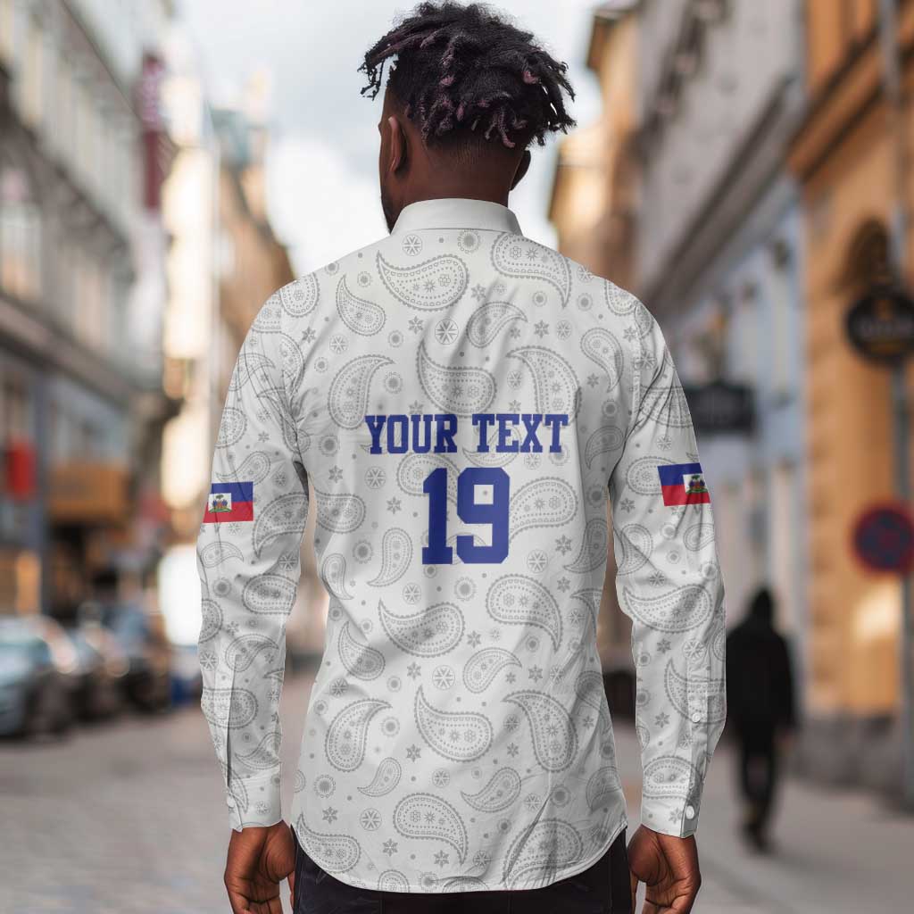 Custom Afro-Haitians Football Long Sleeve Button Shirt Paisley Flag Pattern Design - African Pride