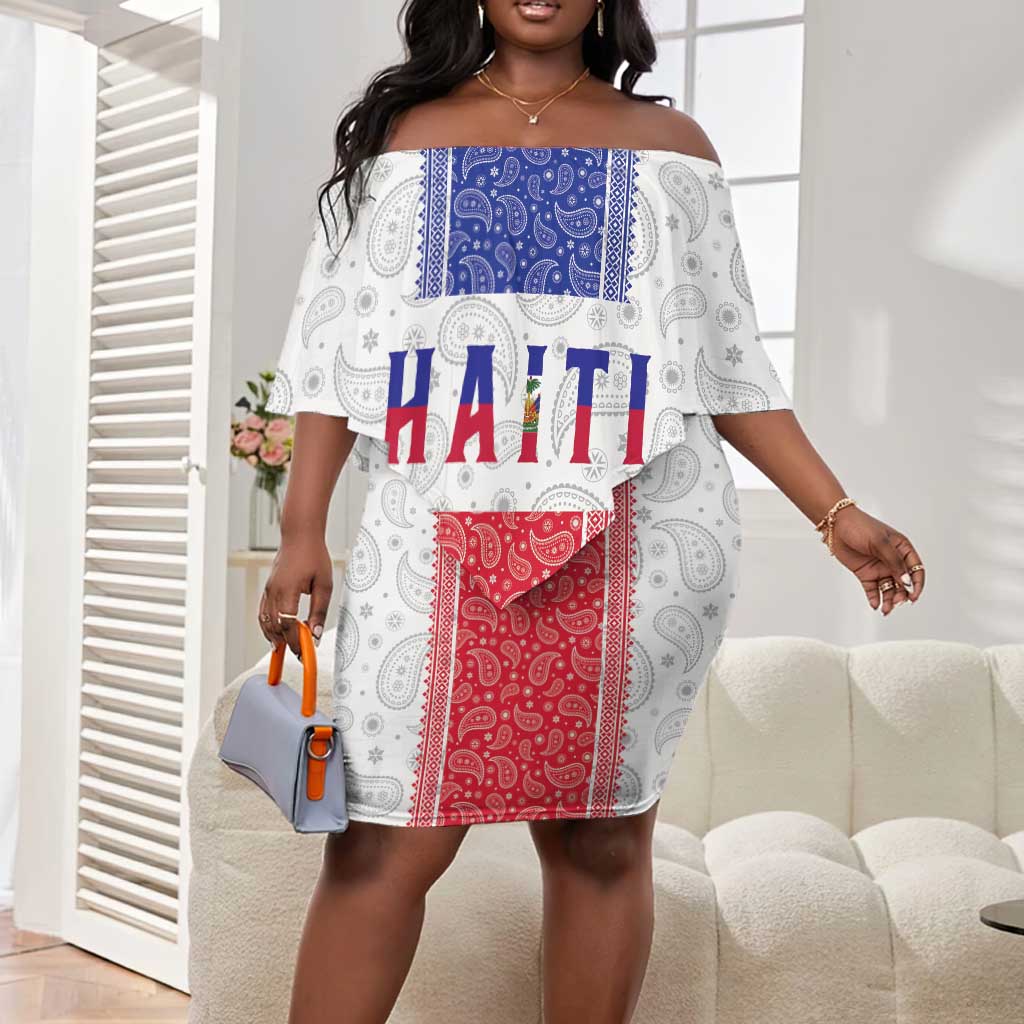 Custom Afro-Haitians Football Off Shoulder Short Dress Paisley Flag Pattern Design - African Pride