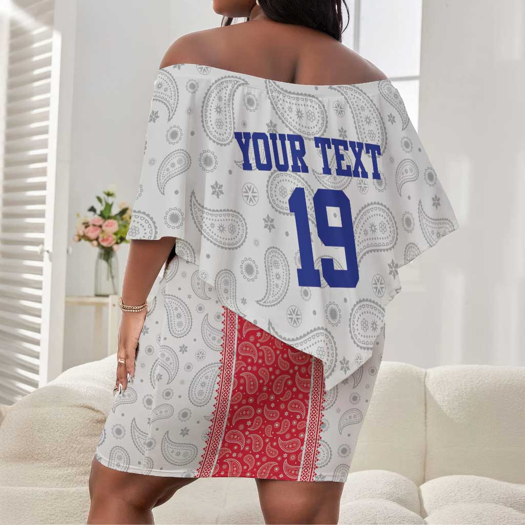 Custom Afro-Haitians Football Off Shoulder Short Dress Paisley Flag Pattern Design - African Pride