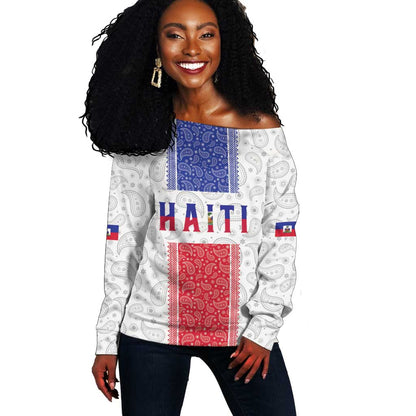 Custom Afro-Haitians Football Off Shoulder Sweater Paisley Flag Pattern Design - African Pride