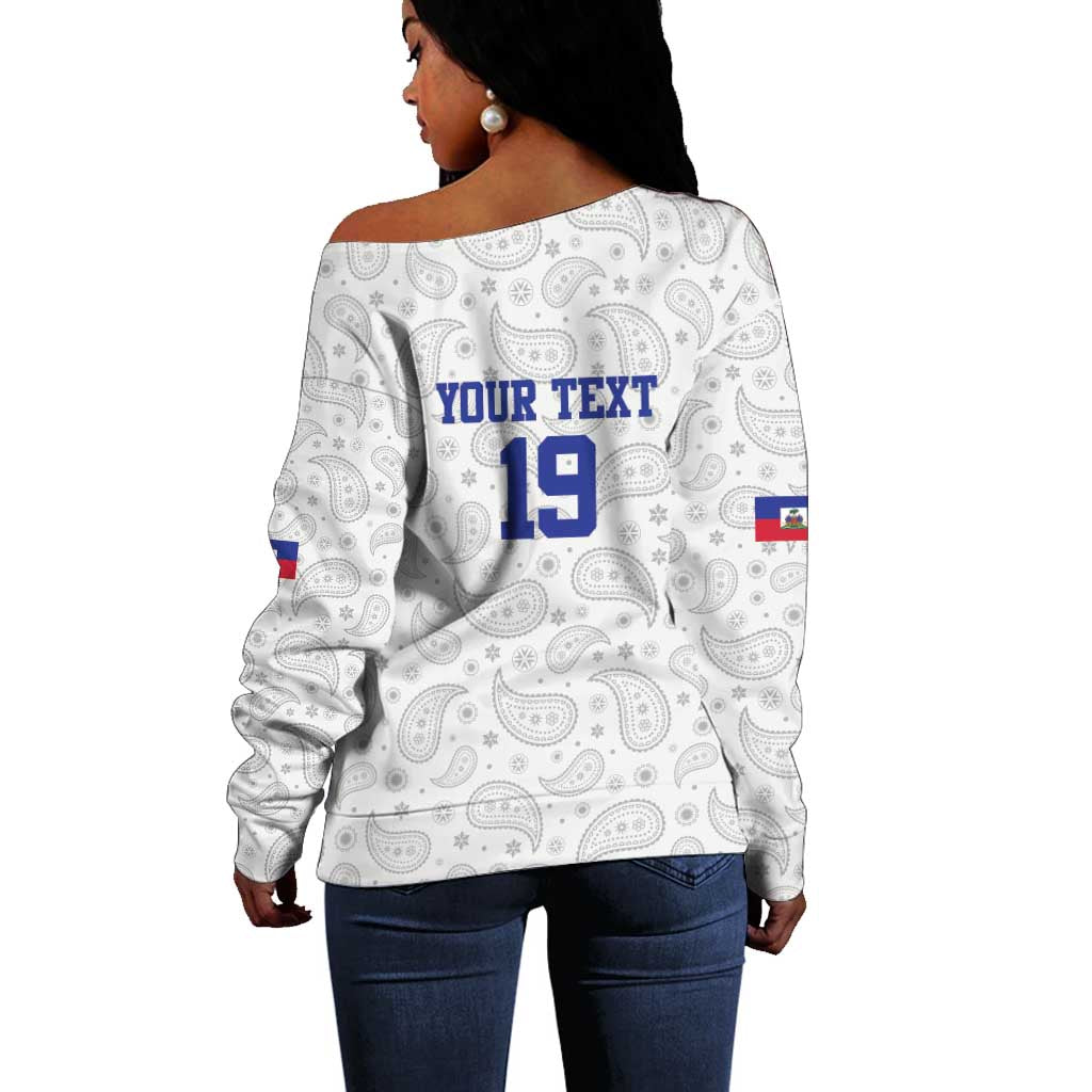 Custom Afro-Haitians Football Off Shoulder Sweater Paisley Flag Pattern Design - African Pride