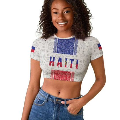 Custom Afro-Haitians Football Raglan Cropped T shirt Paisley Flag Pattern Design LT19