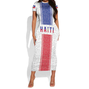 Custom Afro-Haitians Football Short Sleeve Bodycon Dress Paisley Flag Pattern Design LT19