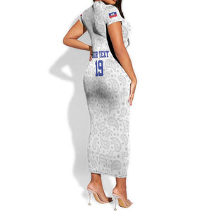 Custom Afro-Haitians Football Short Sleeve Bodycon Dress Paisley Flag Pattern Design LT19