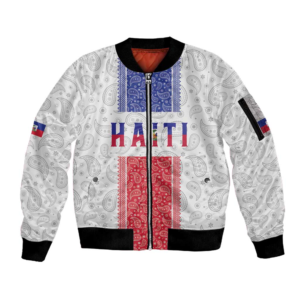 Custom Afro-Haitians Football Sleeve Zip Bomber Jacket Paisley Flag Pattern Design - African Pride