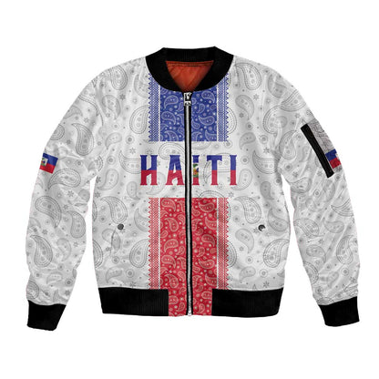 Custom Afro-Haitians Football Sleeve Zip Bomber Jacket Paisley Flag Pattern Design - African Pride