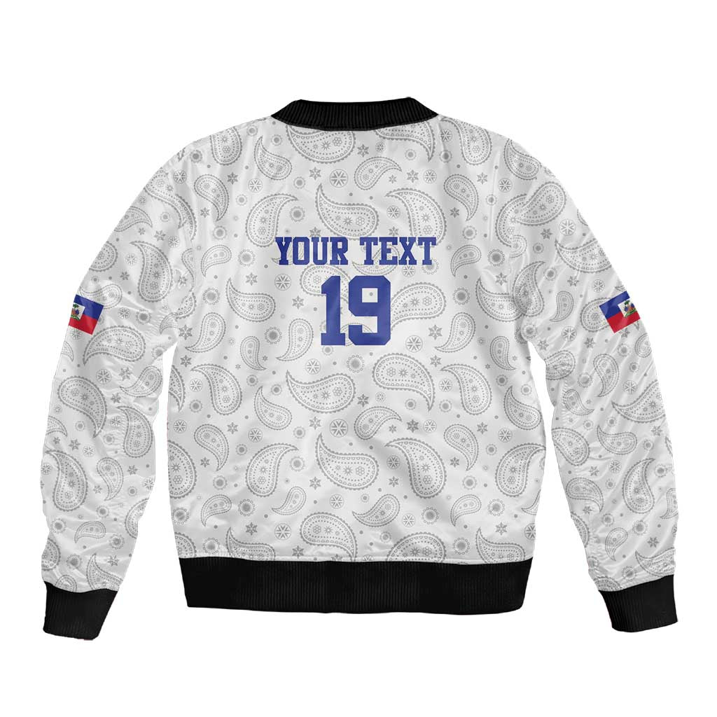Custom Afro-Haitians Football Sleeve Zip Bomber Jacket Paisley Flag Pattern Design - African Pride