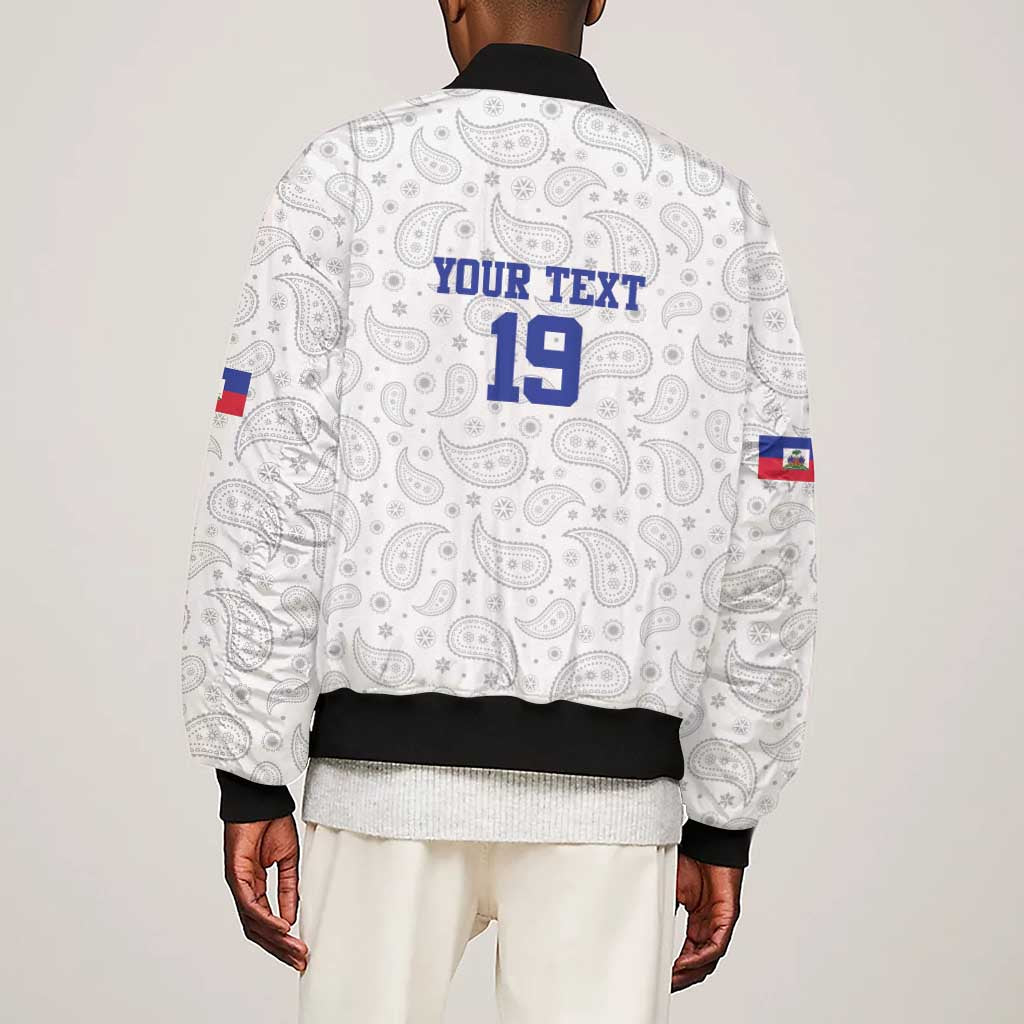 Custom Afro-Haitians Football Sleeve Zip Bomber Jacket Paisley Flag Pattern Design - African Pride