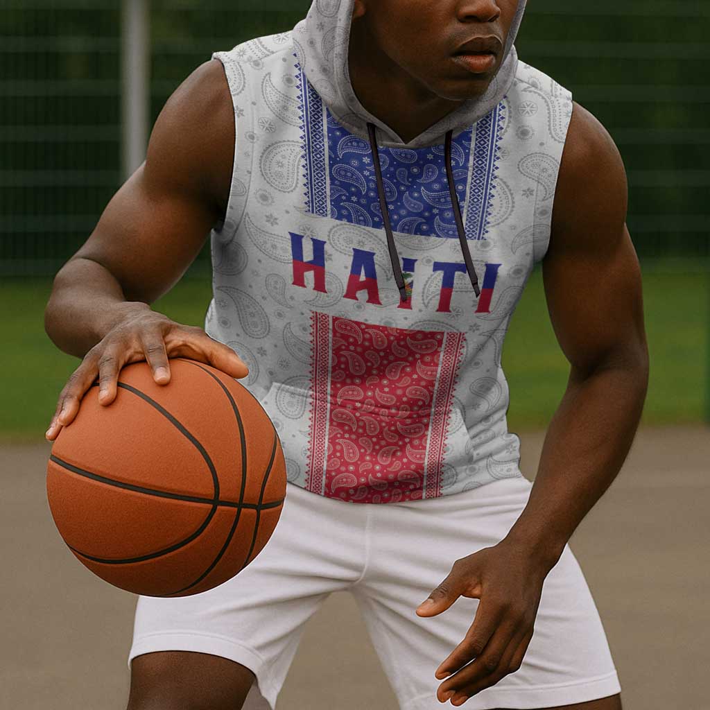 Custom Afro-Haitians Football Sleeveless Hoodie Paisley Flag Pattern Design - African Pride