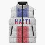 Custom Afro-Haitians Football Sleeveless Puffer Jacket Paisley Flag Pattern Design