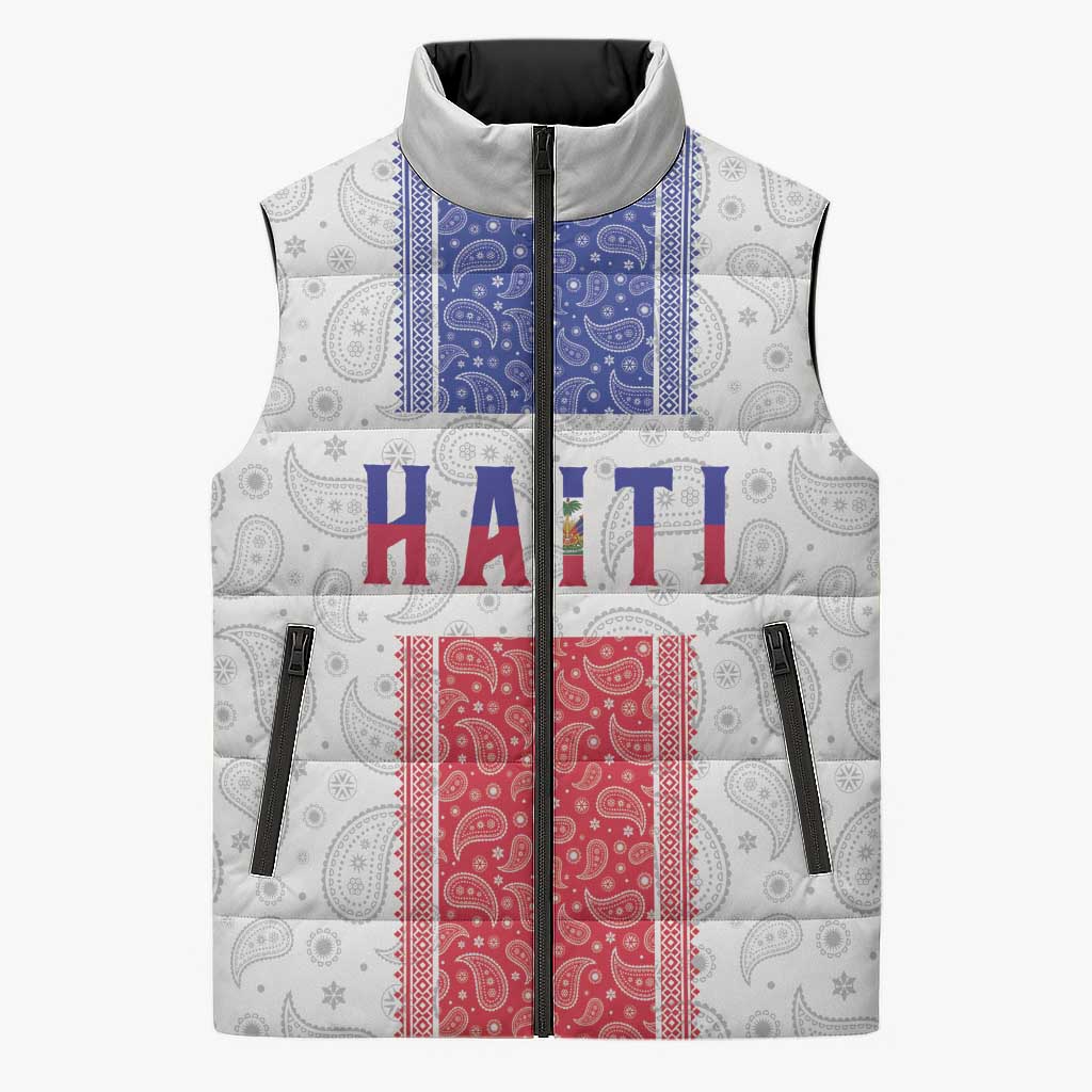 Custom Afro-Haitians Football Sleeveless Puffer Jacket Paisley Flag Pattern Design