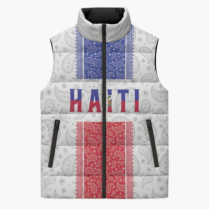Custom Afro-Haitians Football Sleeveless Puffer Jacket Paisley Flag Pattern Design