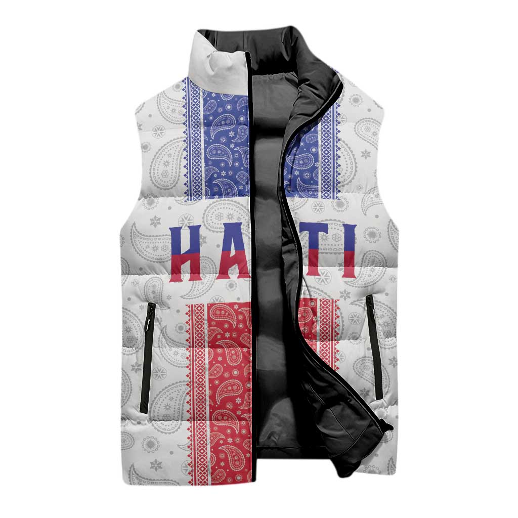 Custom Afro-Haitians Football Sleeveless Puffer Jacket Paisley Flag Pattern Design