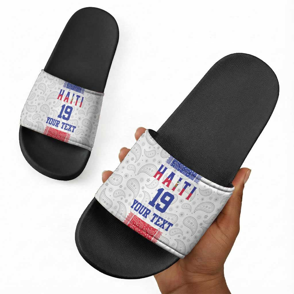 Custom Afro-Haitians Football Slide Sandals Paisley Flag Pattern Design