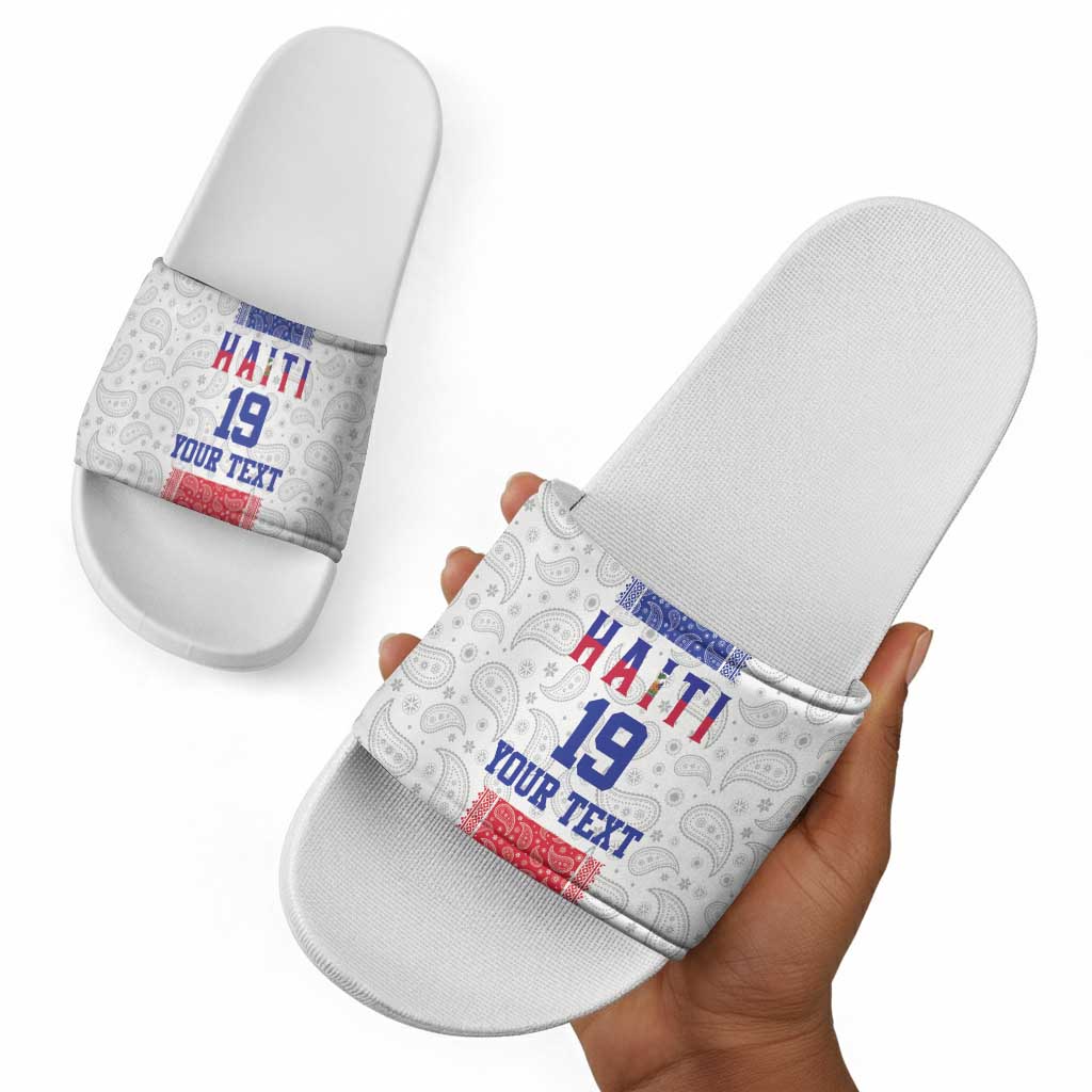 Custom Afro-Haitians Football Slide Sandals Paisley Flag Pattern Design