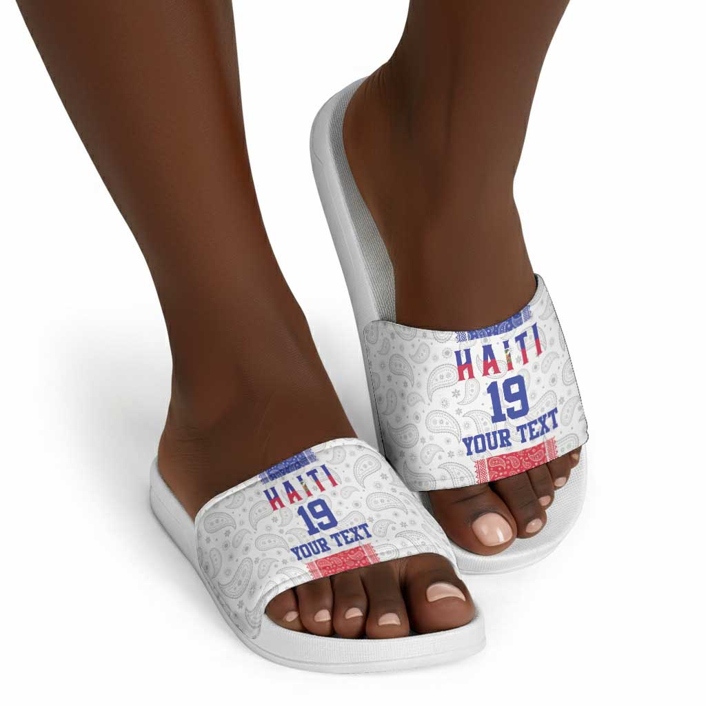 Custom Afro-Haitians Football Slide Sandals Paisley Flag Pattern Design