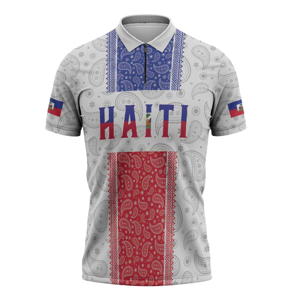 Custom Afro-Haitians Football Zipper Polo Shirt Paisley Flag Pattern Design