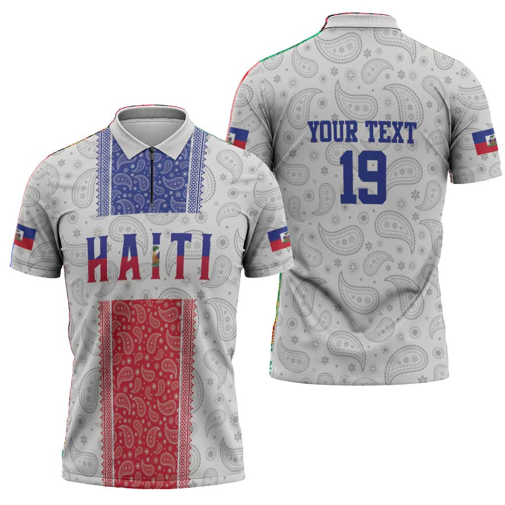 Custom Afro-Haitians Football Zipper Polo Shirt Paisley Flag Pattern Design