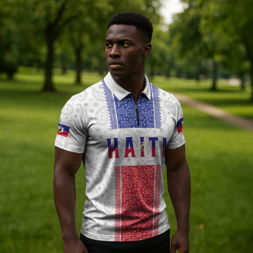 Custom Afro-Haitians Football Zipper Polo Shirt Paisley Flag Pattern Design