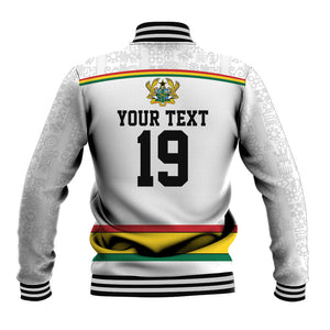 Custom World Football 2026 Ghana Baseball Jacket Black Star Adinkra Heritage White Version
