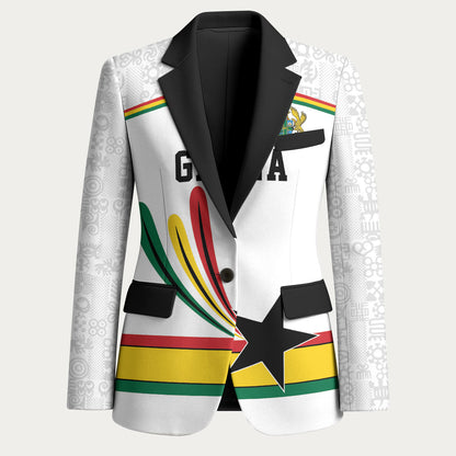 Custom World Football 2026 Ghana Blazer Black Star Adinkra Heritage White Version