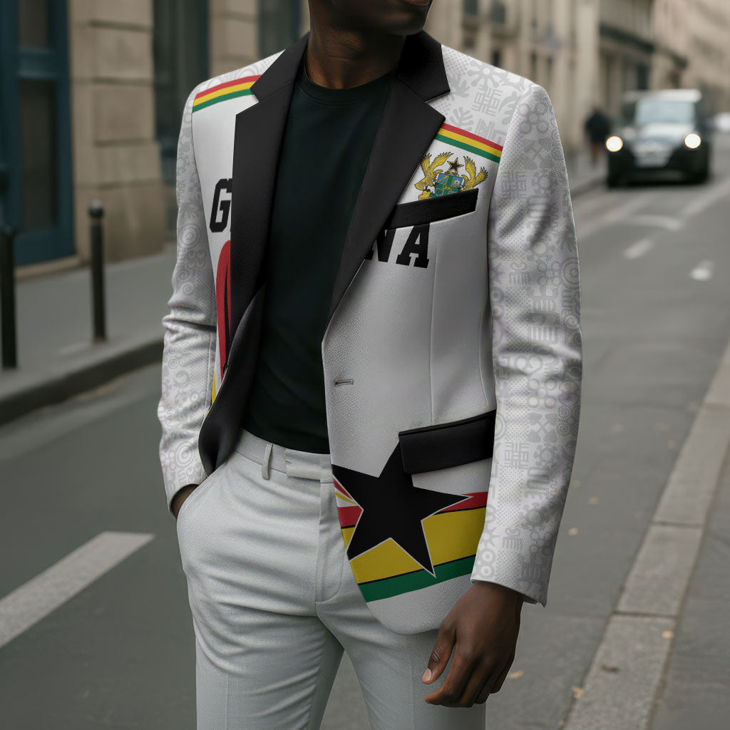 Custom World Football 2026 Ghana Blazer Black Star Adinkra Heritage White Version