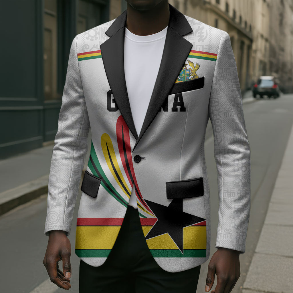 Custom World Football 2026 Ghana Blazer Black Star Adinkra Heritage White Version