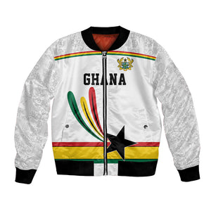 Custom World Football 2026 Ghana Bomber Jacket Black Star Adinkra Heritage White Version