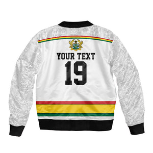 Custom World Football 2026 Ghana Bomber Jacket Black Star Adinkra Heritage White Version