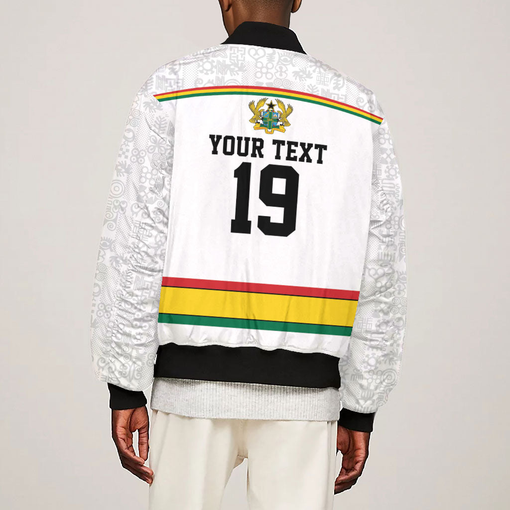 Custom World Football 2026 Ghana Bomber Jacket Black Star Adinkra Heritage White Version