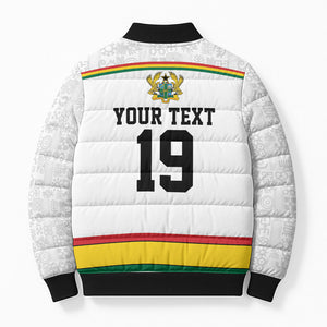 Custom World Football 2026 Ghana Bomber Puffer Jacket Black Star Adinkra Heritage White Version