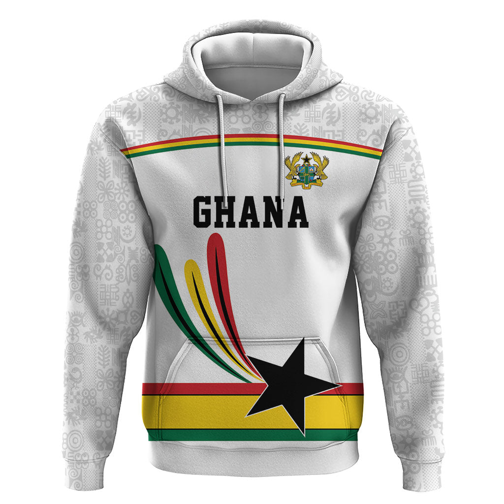 Custom World Football 2026 Ghana Hoodie Black Star Adinkra Heritage White Version